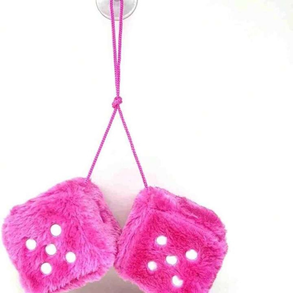 1PC 3” Pink With White Dots Fuzzy Plush Dice, Soft Plush Car Decorative Hanging